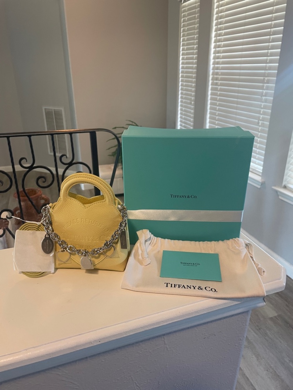 Tiffany & Co. Yellow Heart Leather Mini Bag with Silver Chain & 5 Charms - Picture 3 of 14
